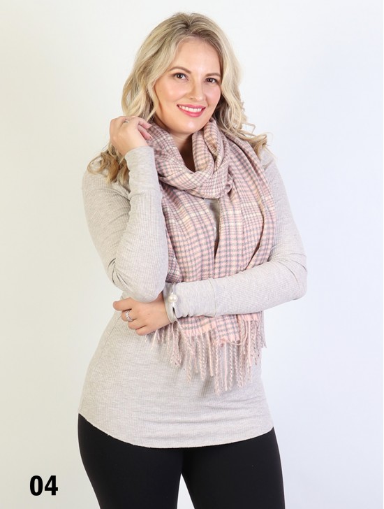 Houndstooth Print Blanket Scarf W/ Fringes Houndstooth Print Blanket Scarf W/ Fringes